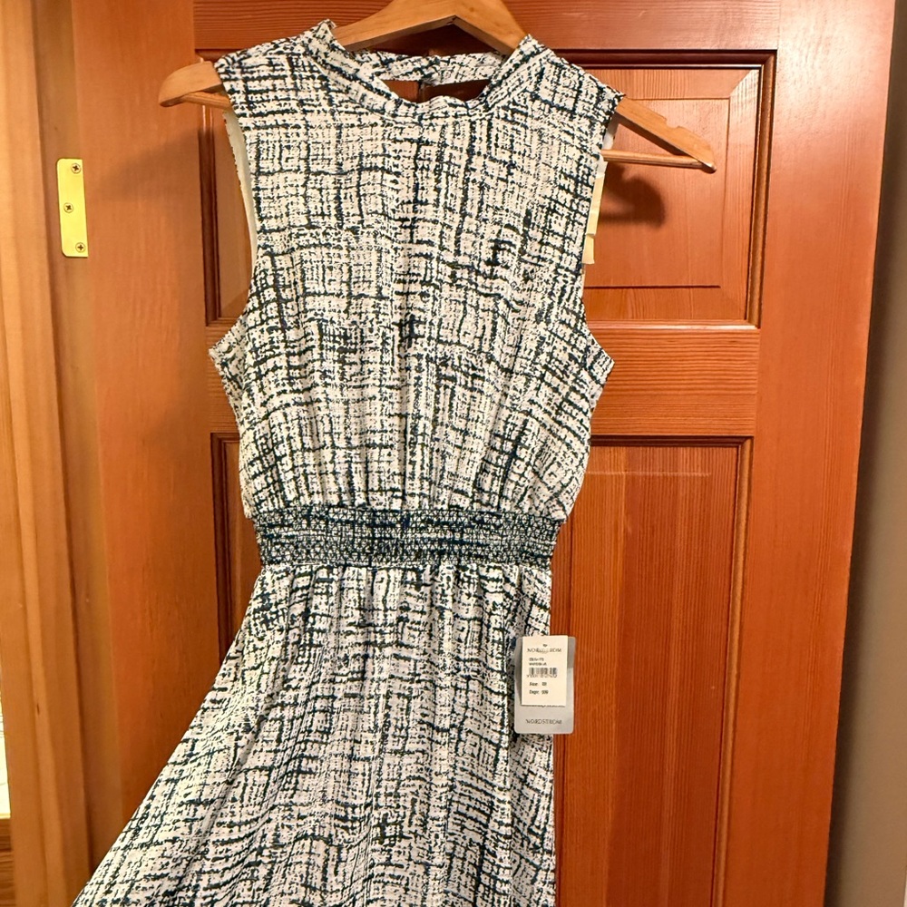 Darling White and Navy Midi Dress